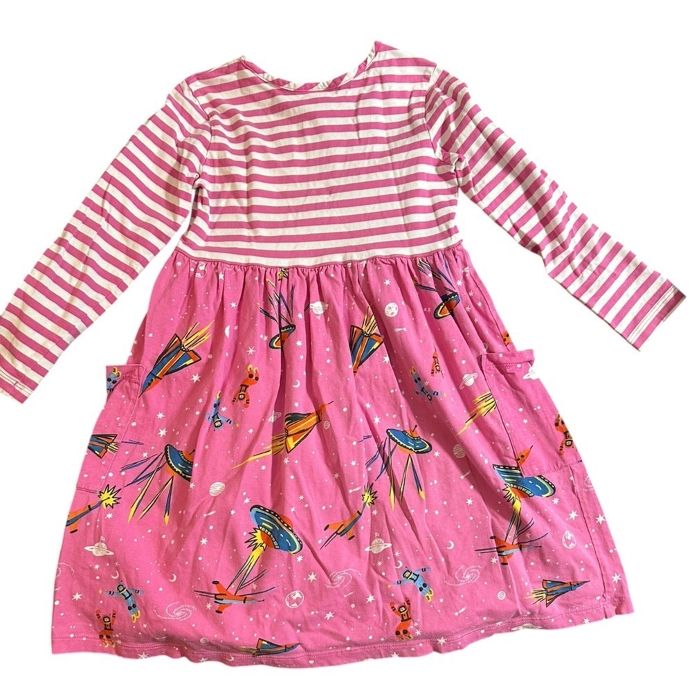 Hanna Andersson Pink Stripe/ Space Print Stripe Velour Dresses